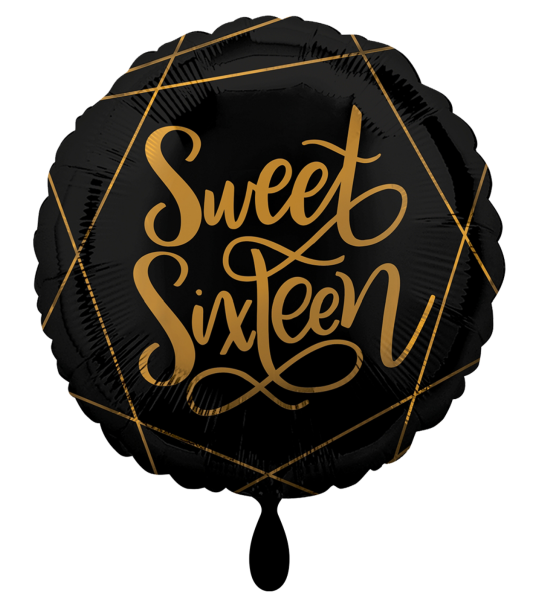 Folienballon - Sweet Sixteen 16, schwarz gold - ø 43cm